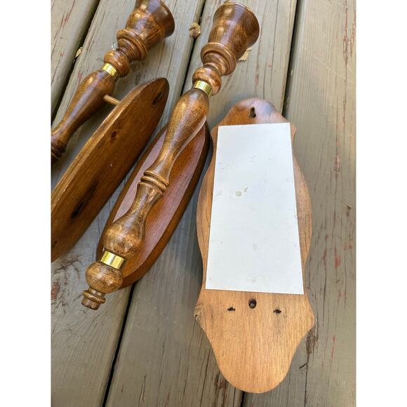 Vintage Mirrored Candle Sconces candleholders set of three wood wooden retro - Picture 12 of 16